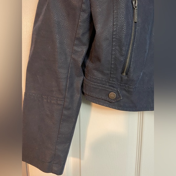 Women’s Dark Blue Faux Leather Biker Jacket - Picture 9 of 9